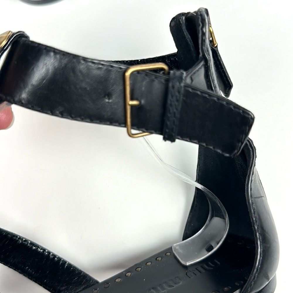Miu Miu Black Leather Studded Gladiator Sandals with Gold Accents - Picture 8 of 14